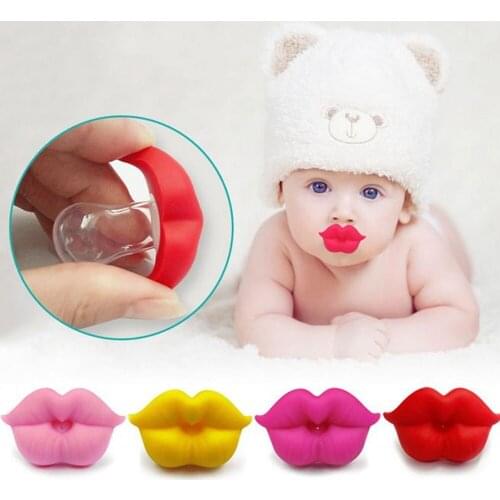 Red kiss lips fake fun silicone baby teeth silicone strengthen gums mouth comfort Concave curved two venting holes baby Pacifier