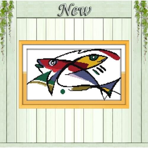 The colorful double fishes animal Paintings Counted Printed on canvas DMC 14CT 11CT Cross Stitch Needlework KitsEmbroidery Sets
