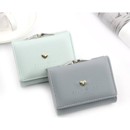Candy Color Fashion Women Coin Purse Leather Solid Color Vintage Short Wallet Heart Hasp Ladies Girls Card Holder Clutch Bag