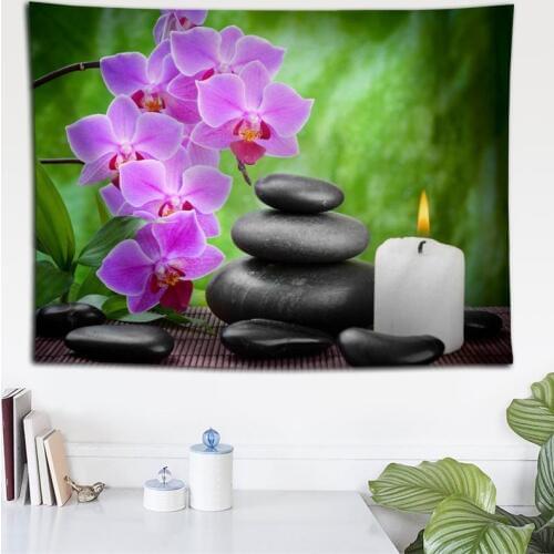 SPA Flower Wall Cloth Hanging Tapestry Custom Zen Stone 140X200cm Wedding Party Gift Bedspread Beach Towel Yoga Picnic Mat
