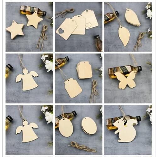 50pcs Small Love/Star/Round/Maple Leaf/Animal Shape Wooden Creative Blank Hang Card for Party or Christmas ,Celebrate Festival