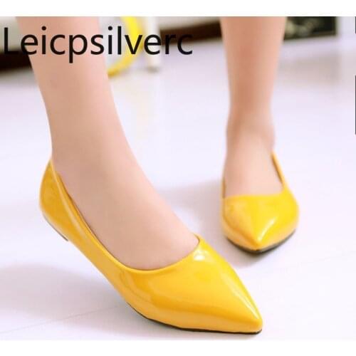 Spring and autumn new style flat Shallow mouth Pointed Womens shoe black red yellow blue plus size 30-49