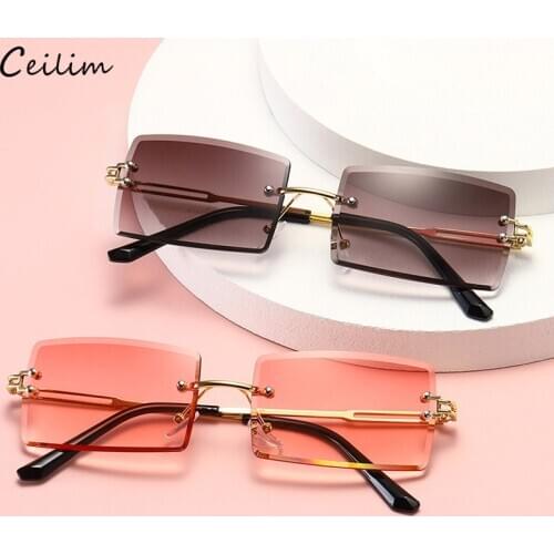 Trendy Rimless Sunglasses Women 2020 New Small Rectangle Sun Glasses Luxury Brand Clear Gradient Shades Summer Traveling Eyewear