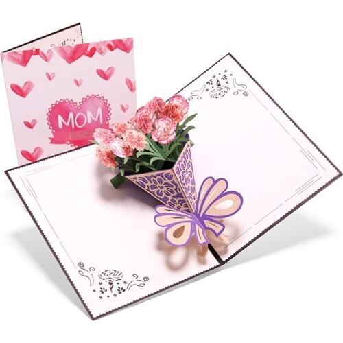 3D Laser Cut Handmade I LOVE U MOM Paper Bunch of Carnations Greeting Cards PostCard Thanksgiving Mothers Day Creative Gift