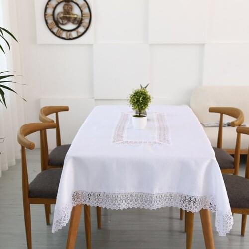 Pastoral Fabric Plain White Lace Tablecloth Square Towel Tablecloth Lace Edge Rectangle Cover Cloth Multi-purpose Towel