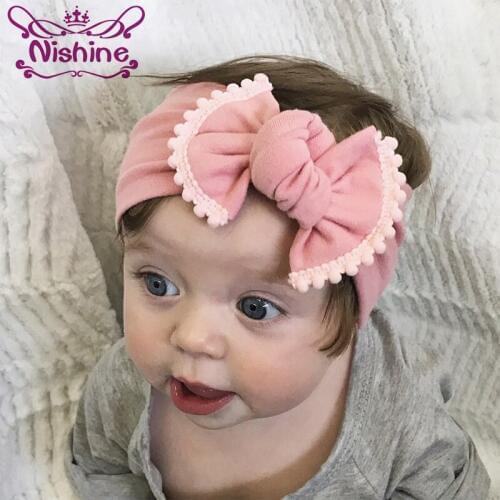 Nishine Girls Headband Bow Tie Head Bands Children Kids Elastic Hair Bands Turban Knot Headwrap Hair Accessories