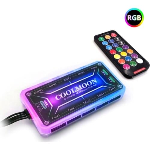 COOLMOON RGB Remote Controller DC12V 5A LED Color Intelligent Controller with 10 pcs 6pin fan port 2 pcs 4pin light bar port