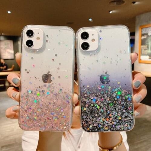 Luxury Gradient Phone Case For iPhone 12 Mini 11 Pro Max Shockproof SE 2020 X XR XS 7 8 Plus Transparent Glitter Soft TPU Cover