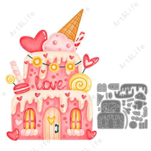 Pink Ice Cream Love House New Metal Cutting Dies for Scrapbooking Stencils Album Knife Mold for Paper Cards Embossing Cut Die