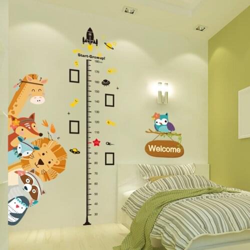 [shijuekongjian] Cartoon Animals Wall Stickers DIY Height Measure Mural Decals for Kids Rooms Baby Bedroom Door House Decoration