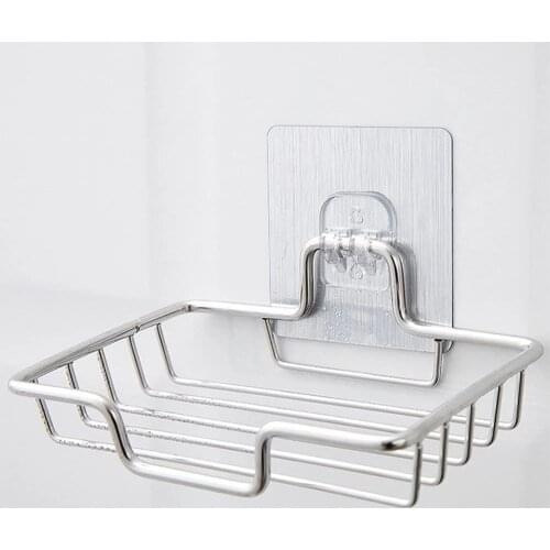 1Pcs Steel Soap Box Perforated With Drain Wall Mounted Adhesive Dish Box Self Soap Soap Holder Gadget Bathroom Storage Y1T8
