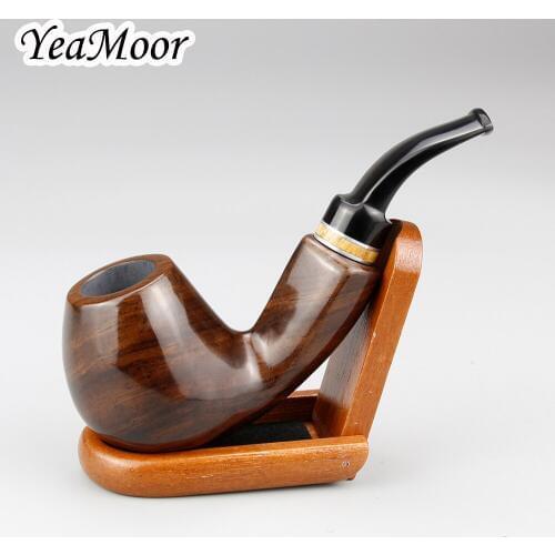 Creative Ebony Wood Pipe with Open-Close Type Wood Stand 9mm Filter Smoke Tobacco Pipe Handmade Smoking Pipe