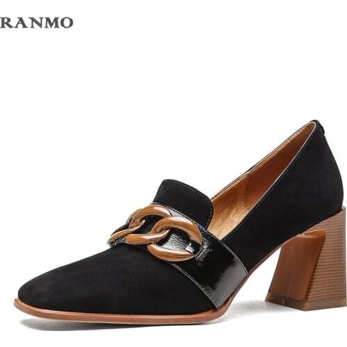 Suede Square Toe Womens Spring Shoes 2021 Spring High Heels Pumps for Women Metal Decoration Working Party Shoes Woman Heels