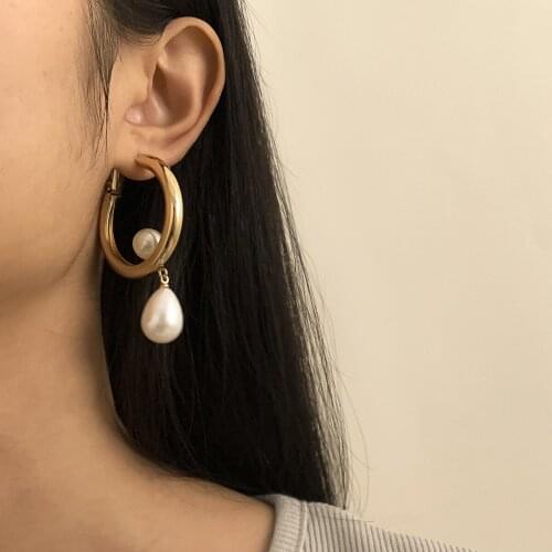 2021 new retro golden circle earrings womens imitation pearl drop earrings design jewelry gift party wholesale