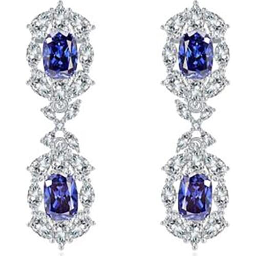 Vintage 925 Sterling Silver Tanzanite Sapphire Drop Dangle Earrings For Women Sparkling High Carbon Diamonds Fine Jewelry Gifts