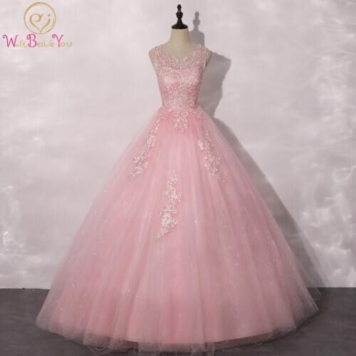 Walk Beside You Ball Gown Pink Quinceanea Dress 2020 Long Sleeveless Sequined Lace Applique vestidos de 15 anos 2020 robe de bal