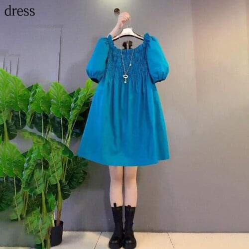 2021 plus size womens fat sister summer new style Korean style Western French temperament age-reducing bubble sleeve dress tren