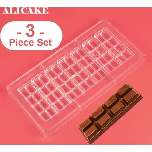 3-Piece Set Polycarbonate Chocolate Bar Molds Plastic PS Tray Form for Chocolate Mould Plastic Baking Mold Pastry Bakeware Tools