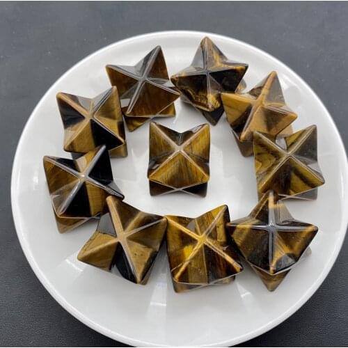 1pcs 40mm Natural Quartz Crystal merkaba star Yellow Tiger eye Healing Chakra Eight-Pointed Star home decoration gift