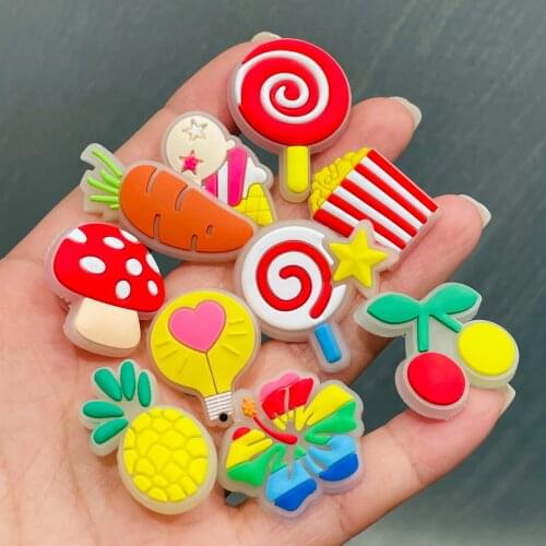 1Pcs Lollipop Cake Ice Cream Cherry Shoe Charms Noctilucent Glowing Shoe Accessories DIY Wristband Backpack Croc Jibz Kid Gift