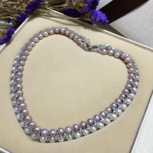 100% Genuine freshwater pearl necklace double natural pearl clavicle chain 17INCH