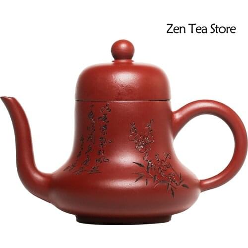 130ml Small Capacity Yixing Famous Raw Ore Dahongpao Si Ting Purple Clay Teapot Purely Handmade Engraving Health Kung Fu Tea Set
