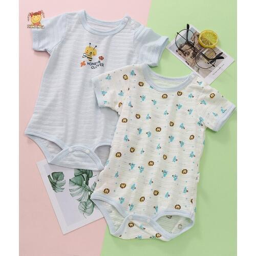 2pcs Newborn Baby Bodysuit Bag Fart Summer Unisex Short Sleeve Pure Cotton Clothes Girl Climbing Pajama Baby Boys Clothes