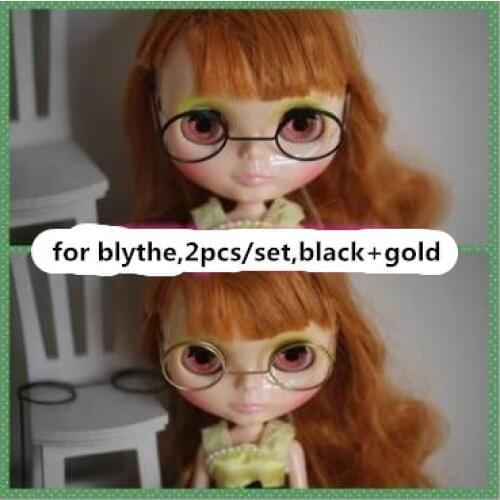 2pcs/set black and gold glasses Doll Accessories round-shaped electroplated frames glasses suitable for blyth doll gift toy girl