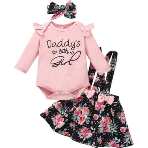 3Pcs Toddler Girl Clothes Letters Print Romper Skirt Hairband for Baby Girls Clothing 0-18 Months