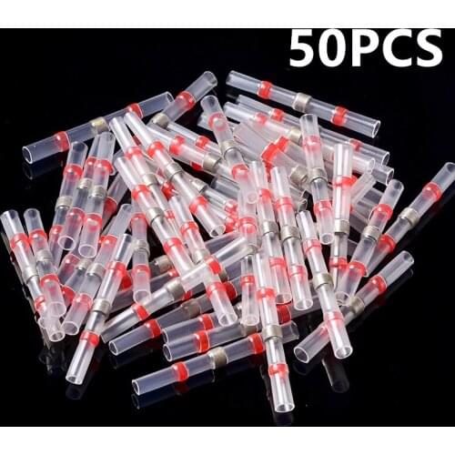 50/25/10PCS Heat Shrinkable Wire Connectors Waterproof Sleeve AWG22-18 Butt Electrical Splice Tinned Solder Seal Terminals