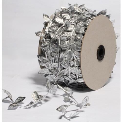 50M Long 4CM wide Golden silver lace leaf ribbon satin sewing bias for handicrafts ribbons DIY for gift box packaging decoration