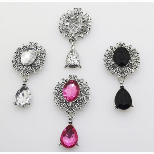 YWXINXI Fashion New Hot 1Pcs/Lot Flatback Brooches 28*56mm Alloy Accessories Diy jewelry Rhinestones Decoration 11Color