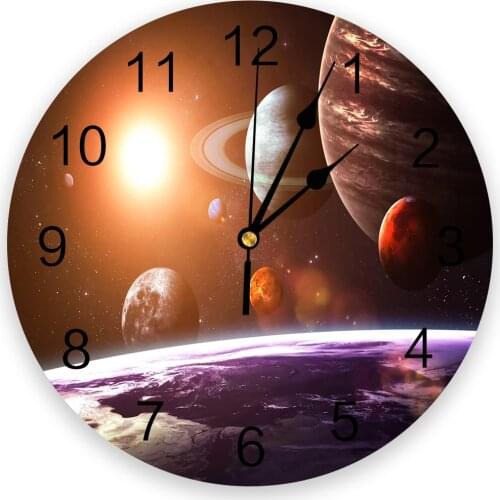 Universe Space Galaxy Earth Round Wall Clock Modern Design Home Living Room Decoration Childrens Room Kitchen Table Clock