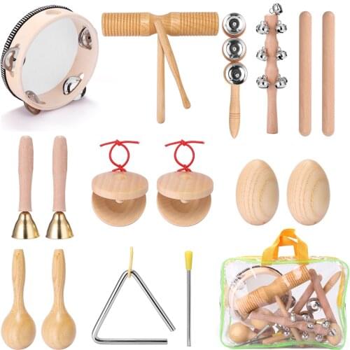 Children Hand Percussion Instruments Kit Portable Kids Music Enlightenment 13pcs