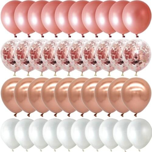 40pcs Rose Gold Metallic Chrome Confetti Latex Balloon For Birthday Party Anniversary Wedding Decors New Year Supplies Globos