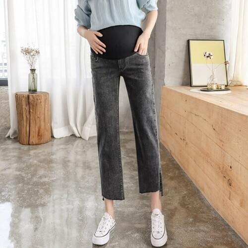 Pregnant womens cigarette tube jeans spring and autumn cropped trousers pregnant women belly lift pants denim casual pants