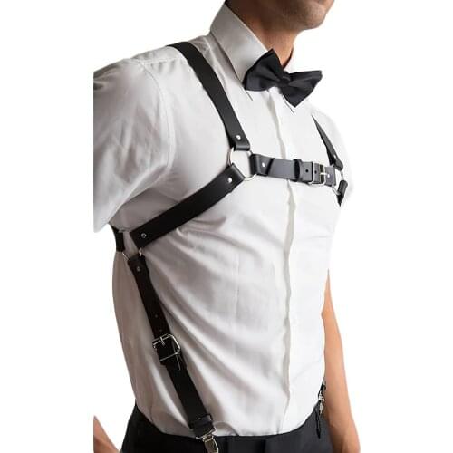 Fetish Gay Leather Chest Harness Belts BDSM Men Body Bondage Harness Lingerie Sexy Sissy Clubwear Clothes Punk Rave Sword Belts