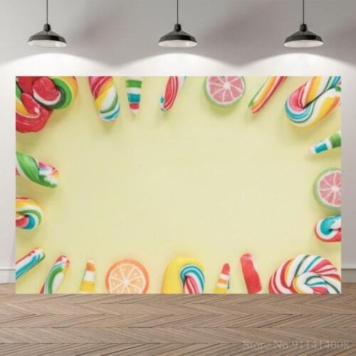 Fruit Candy Around Yellow Board Photography Background Newborn Baby Shower Food Cake Backdrops For Photographer Photo Studio