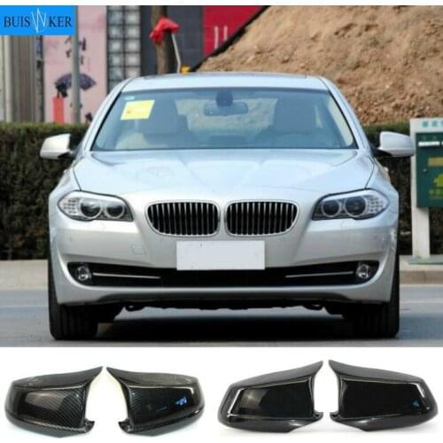 Pair Black/Carbon Fiber Look Rearview Mirror Caps Car Door Wing Mirror Cover Replacement For BMW F10 5-Series 2011-2013 Pre-LCI