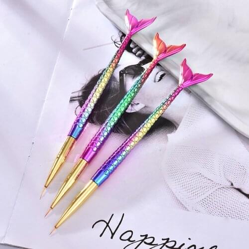 3Pcs Nail Design Tip Painting Drawing Manicure Acrylic UV Gel Polish Tool Fish Tail Gradient Pen Nail Art Liner Stripe Brush