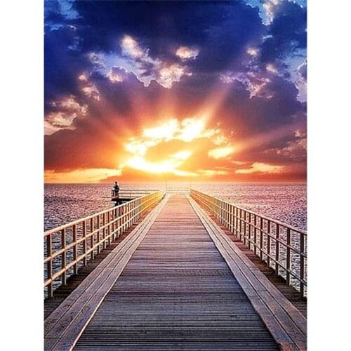 Landscape Sunset Seascape Printed Water-Soluble Canvas 11CT Cross Stitch Embroidery Kit DMC Threads Hobby Needlework Gift