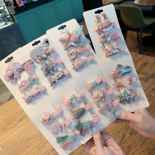 A set of six childrens pink series hair accessories baby hair clips set Korean princess hair accessories cute baby hair clips