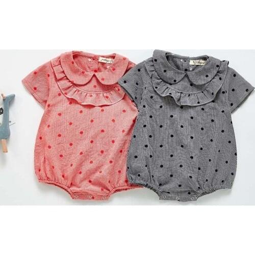 Summer New Baby Girls Clothes Baby Bodysuit Doll Collar Dots Short Sleeves Triangle Jumpsuit Outfits Infant One-piece Clothes