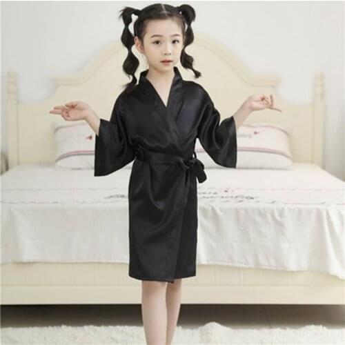 3-14 Years Toddler Baby Girls Satin Robes Childrens Silk Pajamas Sleepwear Wedding Robes Bridesmaid Kid Satin Kimono Nightgowns