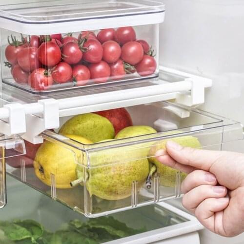 Plastic Clear Fridge Organizer Slide Under Shelf Drawer Box Rack Holder Refrigerator Drawer Food Storage Box Organizer Tool