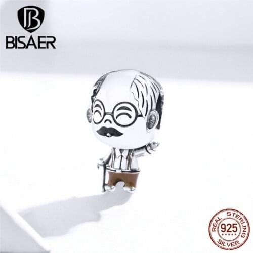 Real 925 Sterling Silver Grandpa in Family Beads Charms for Bracelet Making BISAER Charms Original Silver 925 Jewelry EFC176