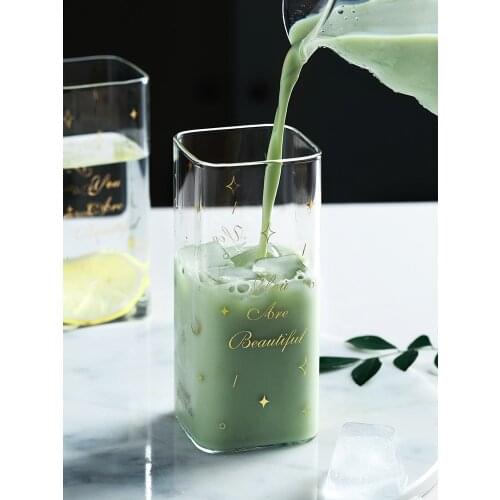 GY Simple Glass Cup Fresh Creative Personalized Trend Ins Style Mori Style Transparent Good-looking Girl Household Water Cup