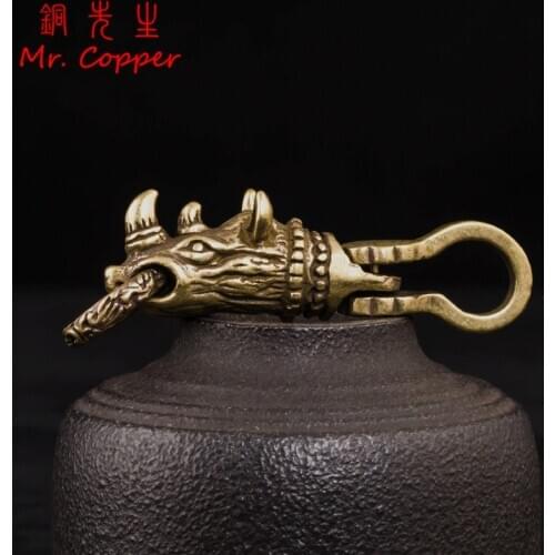 Retro Copper Rhinoceros Car Key Chain Pendant Waist Buckle Hanging Jewelry Brass Rhino Keychain DIY Keyring Hanging Accessories