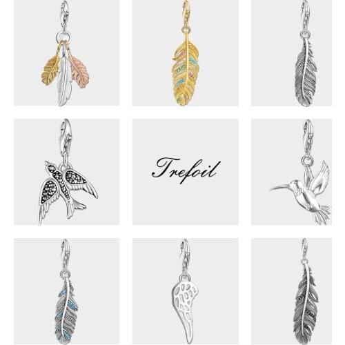 Feathers Charm Pendant,2020 Spring Brand Fashion Jewelry 925 Sterling Silver Ethnic Gift For Women Girls Fit Bracelet Necklace