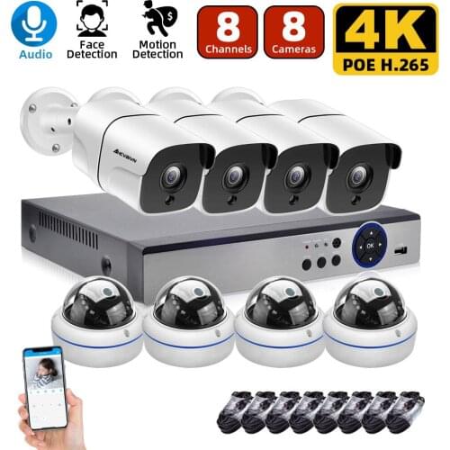 AI Smart 8MP System 16CH 4K POE CCTV Security NVR Kit Human/Face Detect Audio Record Outdoor IP Camera Surveillance System